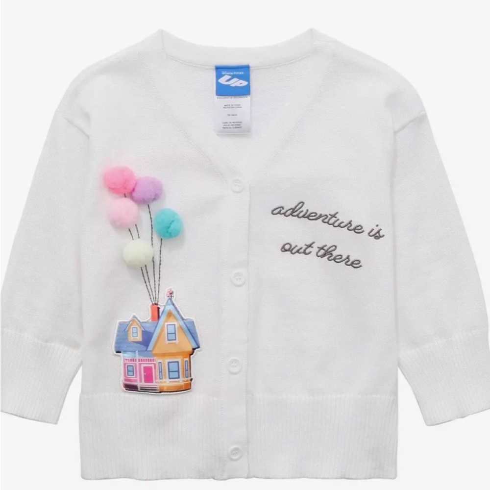 Disney UP Pixar White Cardigan with Colorful Accents